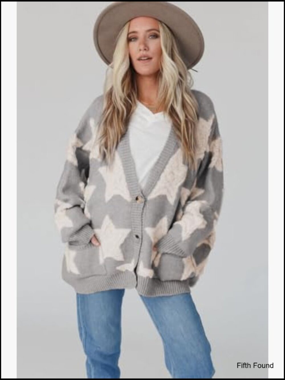 Women Sherpa Star Pattern Cardigan with Pockets Casual Knit Coat - Picture 4 of 4